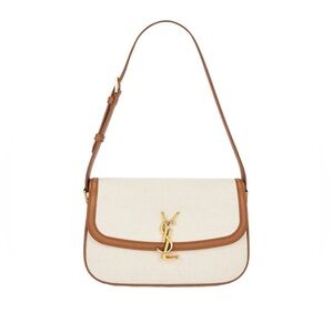 Saint Laurent Sand Canvas Solferino Shoulder Bag in Greggiobrick